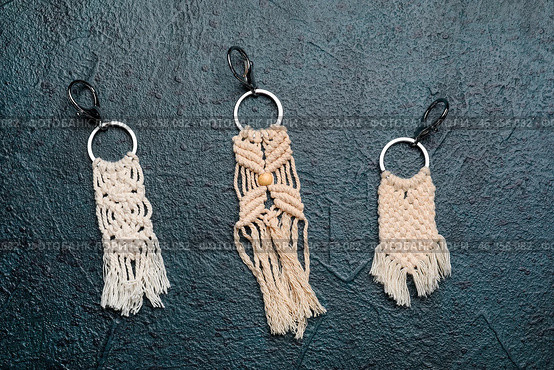 Handmade cotton keychains on dark background. Стоковое фото, фотограф Pixel_shot / Фотобанк Лори
