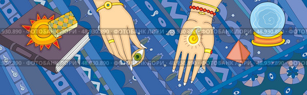 Hands of the fortuneteller with open eye in fingers. Стоковая иллюстрация, агентство Ingram Publishing / Фотобанк Лори