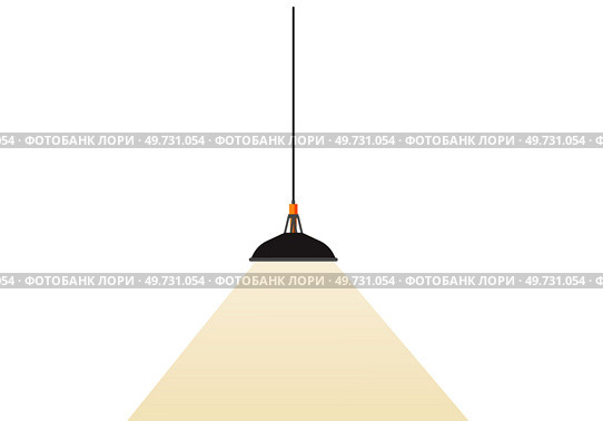 Hanging black lamp stylish appliance with light, lighting device vector. Modern chandeliers metal or glass plafond. Home, room or studio decor loft style. Element for house or office interior design. Hanging lamp stylish appliance, lighting device. Modern chandeliers with metal or glass plafond. Стоковая иллюстрация, агентство Ingram Publishing / Фотобанк Лори