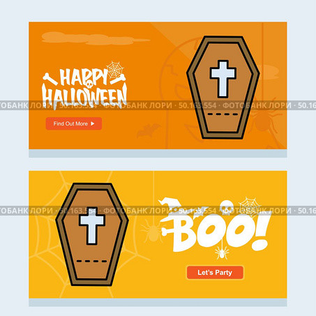 Happy Halloween invitation design with coffins vector. Стоковая иллюстрация, агентство Ingram Publishing / Фотобанк Лори