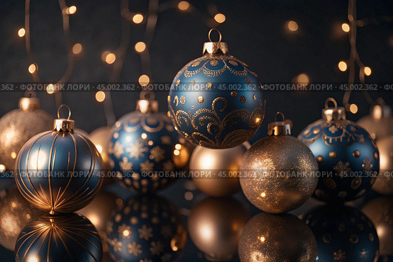 Happy New Year 2025. Beautiful Christmas background, banner made of glass Christmas balls. Стоковое AI-изображение, AI-художник Photojuli / Фотобанк Лори