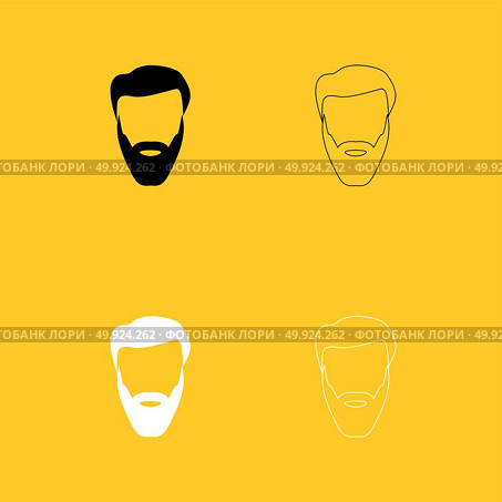 Head with beard and hair black and white set icon .. Head with beard and hair black and white set icon . Flat style . Стоковая иллюстрация, агентство Ingram Publishing / Фотобанк Лори