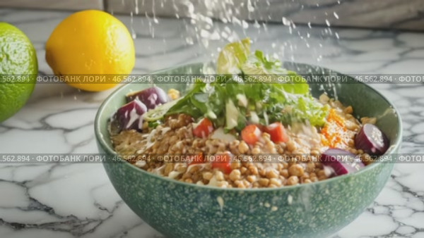 Healthy food. Chickpea side dish. Plate of hot boiled chickpeas in a bowl on the dining table. Vegetarian food. Стоковое AI-видео, аниматор ALLA YURTAYEVA / Фотобанк Лори