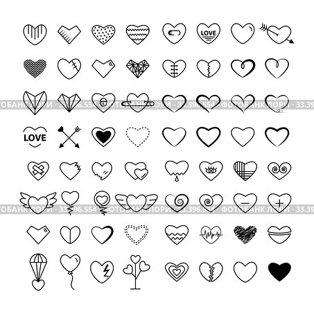 Heart set outline black color. Стоковая иллюстрация, иллюстратор Альдана Прокофьева / Фотобанк Лори