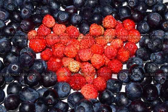 Heart shape of wild berries. Сердце из ягод земляники в окружение черники. Стоковое фото, фотограф Photolart / Фотобанк Лори