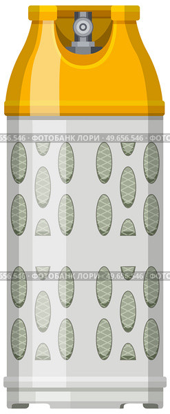 High cylinder, canister with fuel, storage for gas. Metal tank with liquefied compressed petroleum, propane. Pressurized gas cylinder, storage with tap for substance release vector illustration. High cylinder, canister with fuel, storage for gas. Metal tank with liquefied compressed substance. Стоковая иллюстрация, агентство Ingram Publishing / Фотобанк Лори