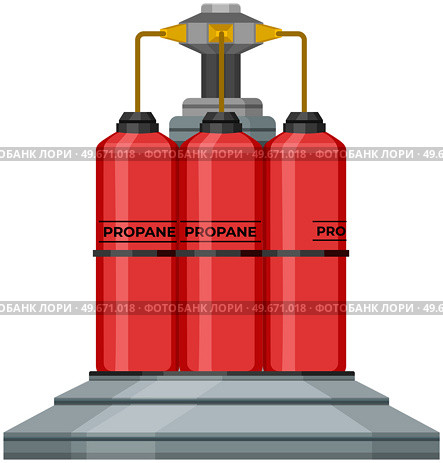 High cylinder, canister with fuel, storage for gas. Metal tank with liquefied compressed petroleum, propane. Pressurized gas cylinder, storage with tap for substance release vector illustration. High cylinder, canister with fuel, storage for gas. Metal tank with liquefied compressed substance. Стоковая иллюстрация, агентство Ingram Publishing / Фотобанк Лори