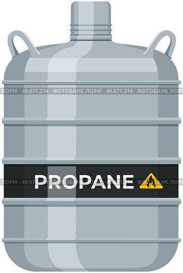 High cylinder, canister with fuel, storage for gas. Metal tank with liquefied compressed petroleum, propane. Pressurized gas cylinder, storage with tap for substance release vector illustration. High cylinder, canister with fuel, storage for gas. Metal tank with liquefied compressed substance. Стоковая иллюстрация, агентство Ingram Publishing / Фотобанк Лори