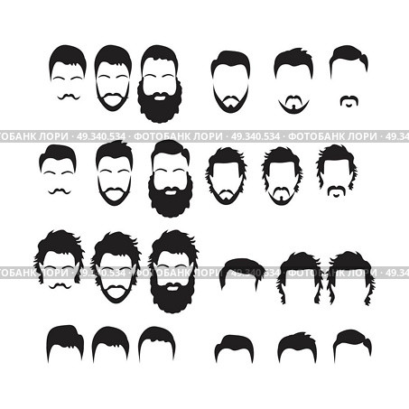 Hipster Vector Set, hair and beards,vector illustration set. Стоковая иллюстрация, агентство Ingram Publishing / Фотобанк Лори
