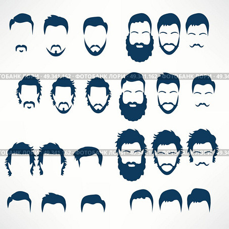 Hipster Vector Set, hair and beards,vector illustration set. Стоковая иллюстрация, агентство Ingram Publishing / Фотобанк Лори