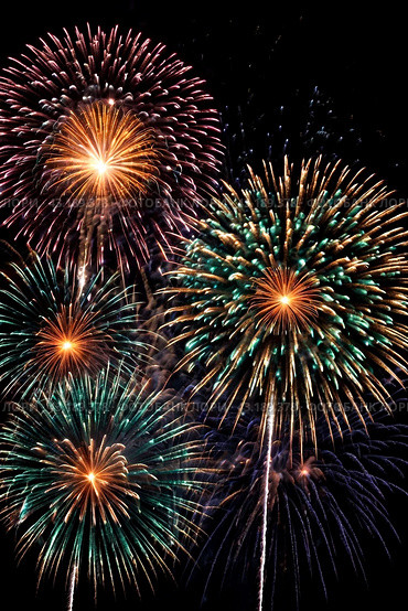 Holiday fireworks backgrounds with sparks, colored and bright light on black night sky, pyrotechnics. Amazing colorful fireworks at celebration, show. Holidays background concept. Copy ad text space. Стоковое AI-изображение, AI-художник Aleksandr Golubev / Фотобанк Лори
