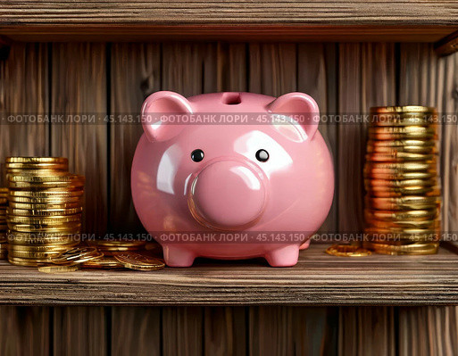 Home piggy bank "Piglet". Concept of saving and saving money. Стоковое AI-изображение, AI-художник Сергей Елизарьев / Фотобанк Лори