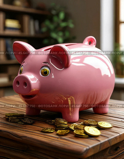 Home piggy bank "Piglet". Concept of saving and saving money. Стоковое AI-изображение, AI-художник Сергей Елизарьев / Фотобанк Лори