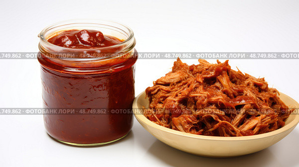 homemade pulled pork white background ai generated. Стоковое AI-изображение, AI-художник Vectorwin / Фотобанк Лори