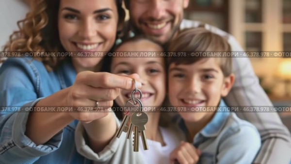 Homeowners. Happy young Indian family spouses standing outside holding car house flat apartment keys, celebrating new purchase buying real estate. Mortgage loan. New home. Mother, father and child. Стоковое AI-видео, аниматор Марина Демидюк / Фотобанк Лори