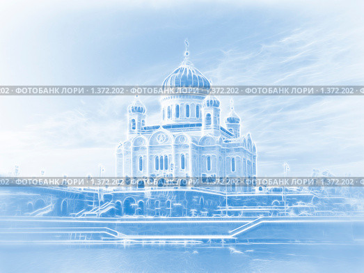 Храм Христа Спасителя, стилизация, Москва. Стоковая иллюстрация, иллюстратор Fro / Фотобанк Лори