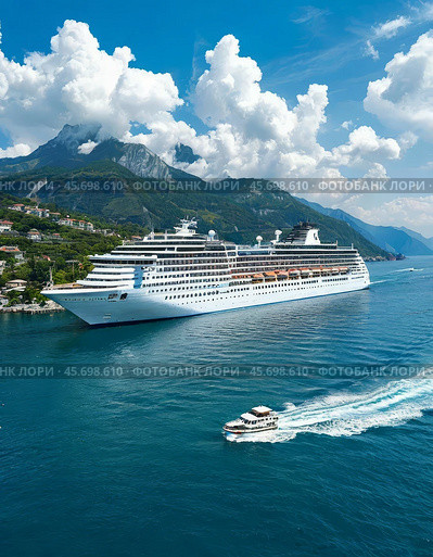Huge cruise ship, seascape. Стоковое AI-изображение, AI-художник Сергей Елизарьев / Фотобанк Лори