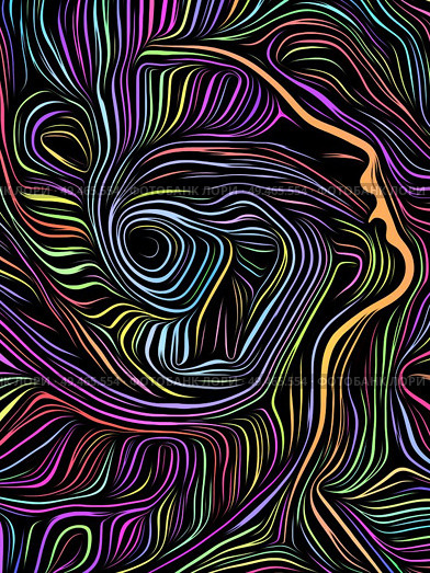 Human face integrated in black and white woodcut pattern. On subject of the mind, consciousness, reason and human drama. Black Poetry series. Стоковое фото, агентство Ingram Publishing / Фотобанк Лори