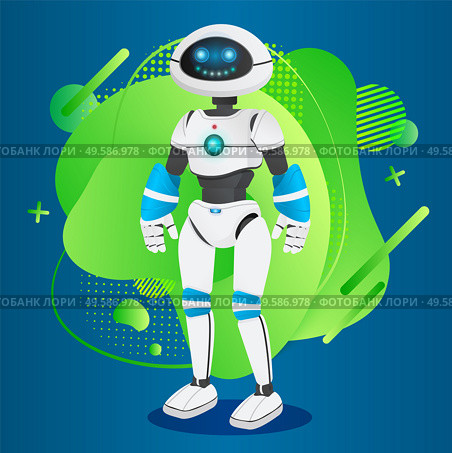 Humanoid with artificial intelligence, manlike machine or cyborg. Futuristic creature created by cybernetics. Modern bot with face and body. Innovative electronic technologies vector isometric style. Futuristic Humanoid Manlike Robotic Creature Vector. Стоковая иллюстрация, агентство Ingram Publishing / Фотобанк Лори