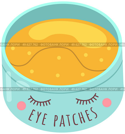 Hydro gel patches. Under eye skin care product. Yellow beauty pads in a cute cartoon plastic container. Transparent patch applicator. Skin rejuvenation and under-eye care product vector image. Hydro gel patches. Under eye skin care product. Yellow beauty pads in a plastic container. Стоковая иллюстрация, агентство Ingram Publishing / Фотобанк Лори