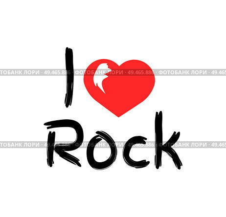 I love rock music monochrome emblem in line style with heart. Adornment of musical style with electric guitars. Rockers badge icon vector illustration. I Love Rock Music Poster, Vector Illustration. Стоковая иллюстрация, агентство Ingram Publishing / Фотобанк Лори