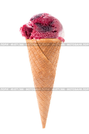 Ice cream cone with scoop of red fruits isolated on white background. Стоковое фото, агентство Ingram Publishing / Фотобанк Лори