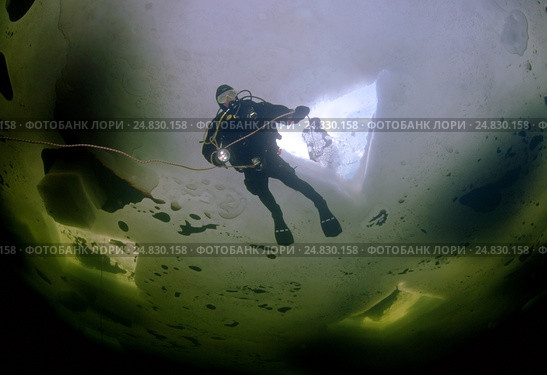 Ice diving in Russian Arctic (2009 год). Редакционное фото, фотограф Некрасов Андрей / Фотобанк Лори
