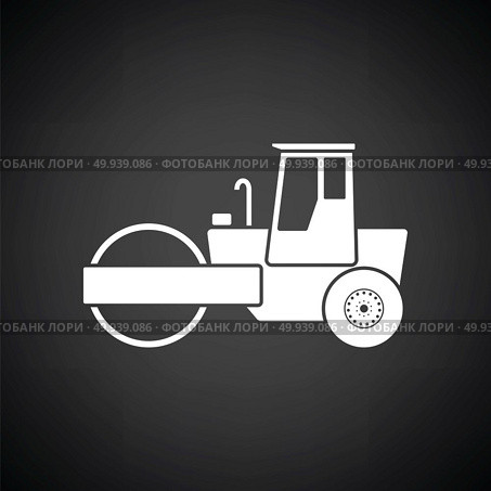 Icon of road roller. Black background with white. Vector illustration. Стоковое фото, агентство Ingram Publishing / Фотобанк Лори