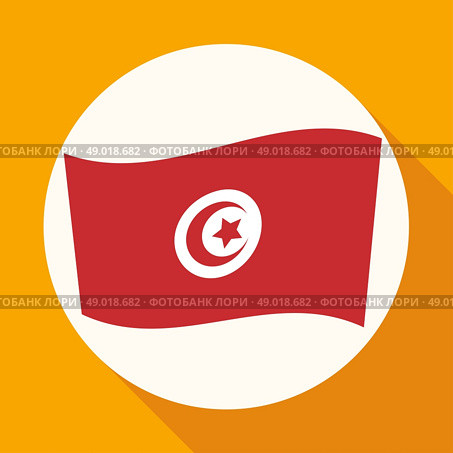 Icon Tunisian flag on white circle with a long shadow. Стоковая иллюстрация, агентство Ingram Publishing / Фотобанк Лори