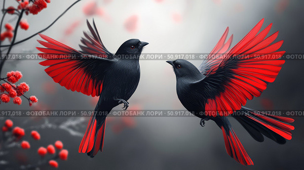 icteridae black birds with red wings ai generated. Стоковое AI-изображение, AI-художник Vectorwin / Фотобанк Лори