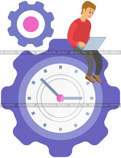 Idea of time management, planning schedule and deadline. Workflow of business manager concept. Man dealing with time management, deadline, settings, maintenance. People near gears and clocks. Idea of time management, planning schedule and deadline. Workflow of business manager concept. Стоковая иллюстрация, агентство Ingram Publishing / Фотобанк Лори