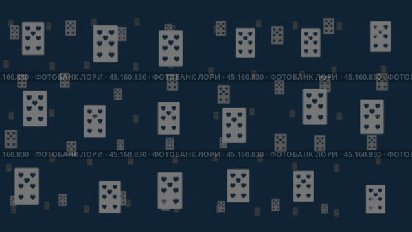 Игральные карты "Семерка червей" плавают горизонтально слева направо. Эффект параллакса. Плавающие символы расположены случайным образом. Плавная зацикленная анимация в формате 4k на темно-синем фоне. Стоковое видео, видеограф Карпенко Алексей / Фотобанк Лори