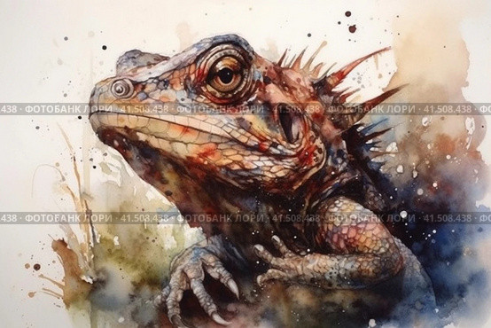 Iguana watercolor,, watercolor style, Generative AI. Стоковое AI-изображение, AI-художник Анна Кривицкая / Фотобанк Лори