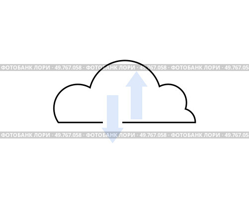 Illustration of a cloud with upward and downward arrows, symbolizing cloud storage, data transfer, and online services. Perfect for topics on cloud computing, data management, and online storage.. Cloud with arrows representing data upload and download, symbolizing cloud computing and storage. Стоковая иллюстрация, агентство Ingram Publishing / Фотобанк Лори