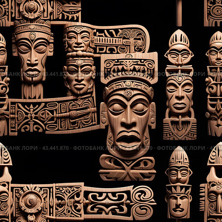 Иллюстрация. Изображение. Бесшовная текстура.Тотемные идолы. Illustration. Image. Seamless texture.Totem idols. Стоковое AI-изображение, AI-художник Гер Олег / Фотобанк Лори