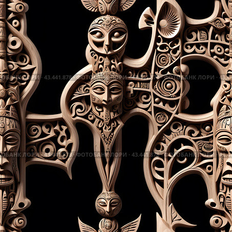 Иллюстрация. Изображение. Бесшовная текстура.Тотемные идолы. Illustration. Image. Seamless texture.Totem idols. Стоковое AI-изображение, AI-художник Гер Олег / Фотобанк Лори
