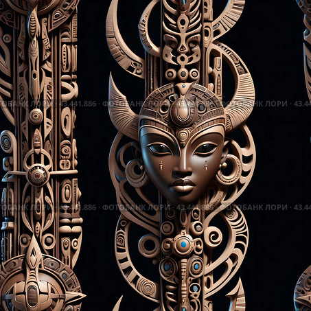 Иллюстрация. Изображение. Бесшовная текстура.Тотемные идолы. Illustration. Image. Seamless texture.Totem idols. Стоковое AI-изображение, AI-художник Гер Олег / Фотобанк Лори