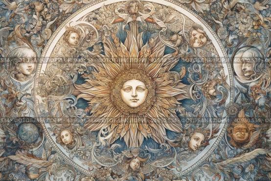 Image of the ancient Slavic pagan god of the sun Yarilo, watercolor style, Generative AI. Стоковое AI-изображение, AI-художник Анна Кривицкая / Фотобанк Лори