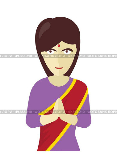 Indians Woman in Traditional Dress. Indians woman in traditional dress performing namaste gesture. Young flat style Indian woman in traditional clothes. A rural Indian woman in sari. Vector illustration on white background. Стоковая иллюстрация, агентство Ingram Publishing / Фотобанк Лори
