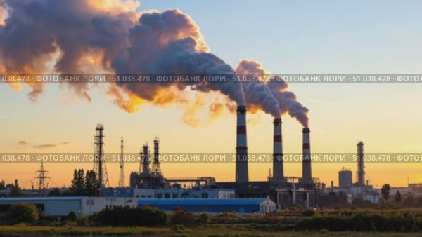 Industrial Smoke Rising in Morning Light. Стоковое AI-видео, аниматор Гузель Набиуллина / Фотобанк Лори