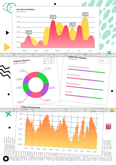 Infographic chart vector template. Annual statistics curve graph design. Market data diagrams. Graphic information visualization and analysis. Statistical indicators and frequency of data changes. Market diagrams. Graphic information visualization and analysis. Statistical indicators and data. Стоковая иллюстрация, агентство Ingram Publishing / Фотобанк Лори