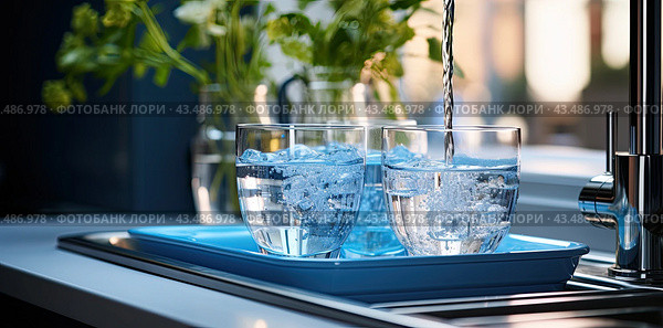 Installing tap water filters is sensible due to the poor quality of tap water. Стоковое AI-изображение, AI-художник Ярославский Максим / Фотобанк Лори
