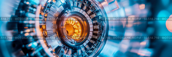 Intricate Core of a Fusion Reactor: A Glowing Technological Marvel. Стоковое AI-изображение, AI-художник Данила Большаков / Фотобанк Лори