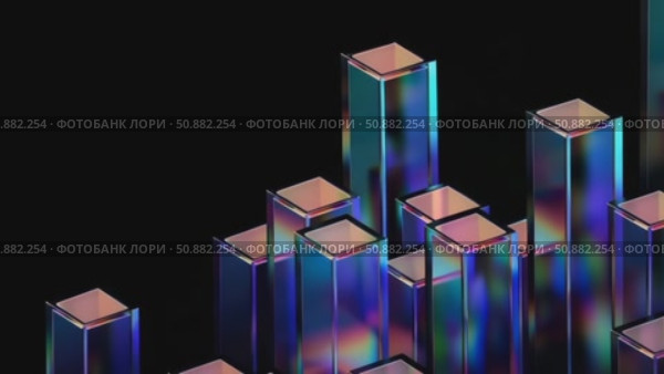 Iridescent rectangular blocks forming a digital bar chart on black background. Стоковое AI-видео, аниматор Екатерина Усенко / Фотобанк Лори