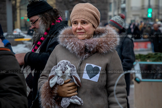 Ирина Дмитриевна Прохорова участвует в акции "Марш материнского гнева" в поддержку политзаключенных на Тверском бульваре, 10 февраля 2019. Редакционное фото, фотограф Николай Винокуров / Фотобанк Лори