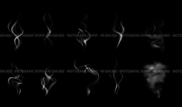 Isolated and realistic steam smoke icon set white and translucent on black background vector illustration. Стоковая иллюстрация, агентство Ingram Publishing / Фотобанк Лори