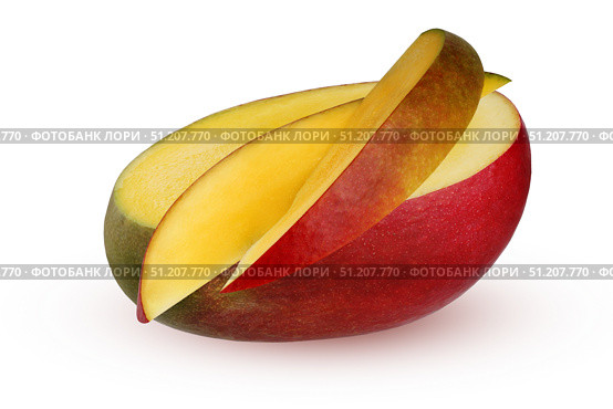 Isolated mango half of a tropical fruit and pieces. Стоковое фото, фотограф Дмитрий Цветков / Фотобанк Лори