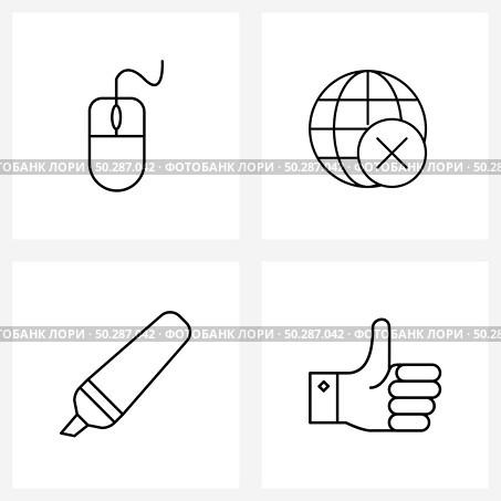 Isolated Symbols Set of 4 Simple Line Icons of mouse, drawing, pointer, internet, highlighter Vector Illustration. Стоковая иллюстрация, агентство Ingram Publishing / Фотобанк Лори