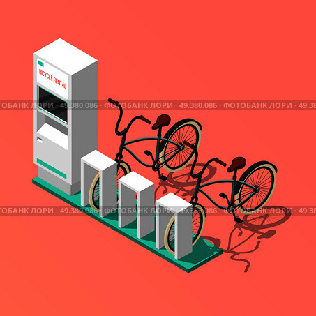 Isometric composition with electronic bicycle renting station on pink background 3d vector illustration. Bicycle Isometric Composition. Стоковая иллюстрация, агентство Ingram Publishing / Фотобанк Лори