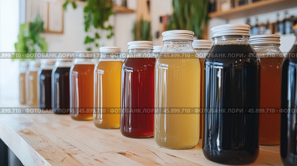 Исследование уникальных вкусов в местной установке по производству комбучи для весеннего вдохновения. Стоковое AI-изображение, AI-художник ФотоИнтеллект / Фотобанк Лори
